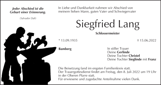 Anzeige von Siegfried Lang von MGO
