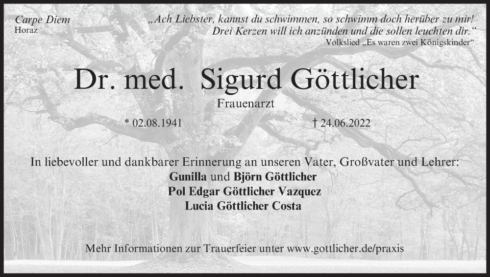  Traueranzeige für Sigurd Göttlicher vom 02.07.2022 aus MGO