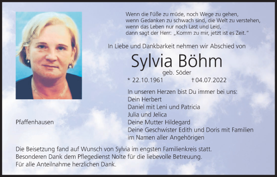 Anzeige von Sylvia Böhm von MGO