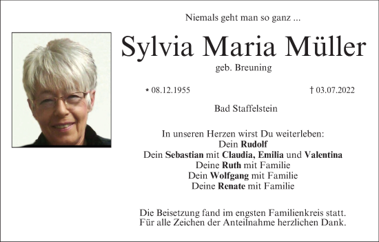 Anzeige von Sylvia Maria Müller von MGO
