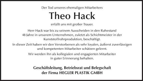 Anzeige von Theo Hack von MGO