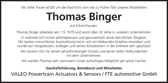 Anzeige von Thomas Binger von MGO