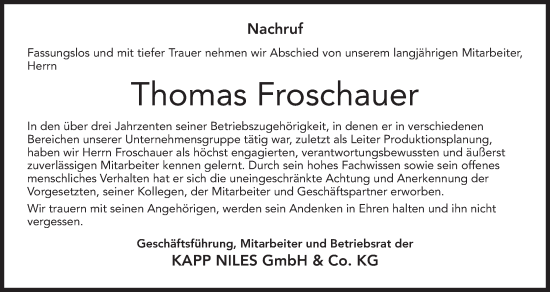 Anzeige von Thomas Froschauer von MGO