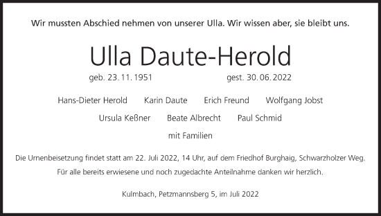 Anzeige von Ulla Daute-Herold von MGO