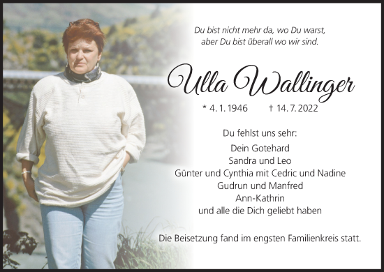 Anzeige von Ulla Wallinger von MGO