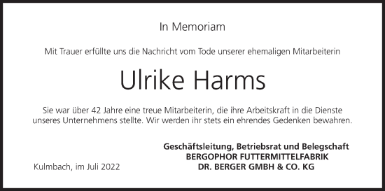 Anzeige von Ulrike Harms von MGO