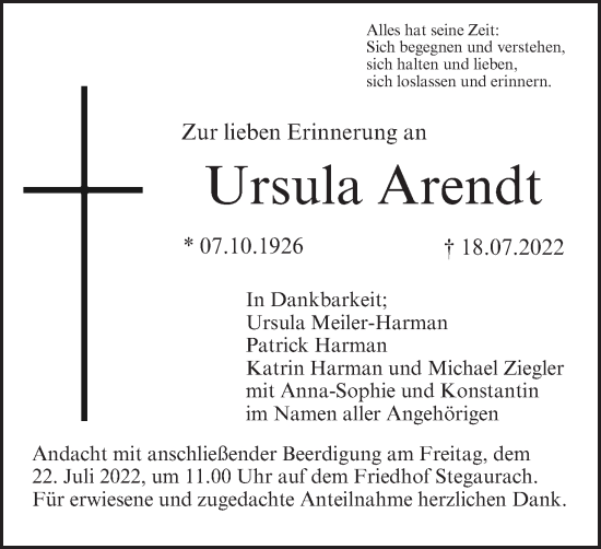 Anzeige von Ursula Arendt von MGO