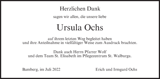 Anzeige von Ursula Ochs von MGO