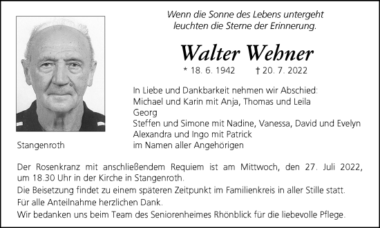Anzeige von Walter Wehner von MGO