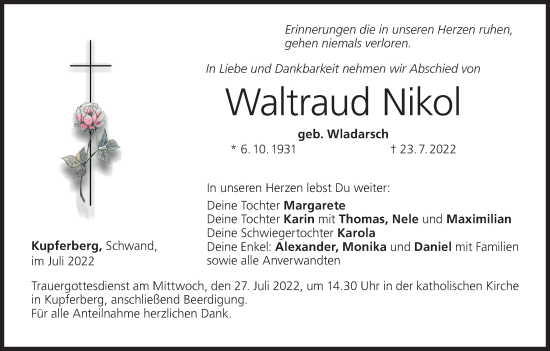 Anzeige von Waltraud Nikol von MGO