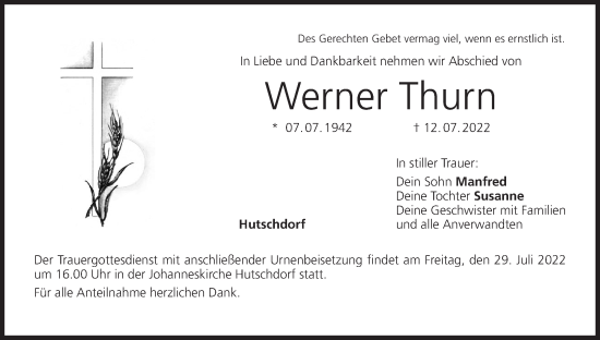 Anzeige von Werner Thurn von MGO