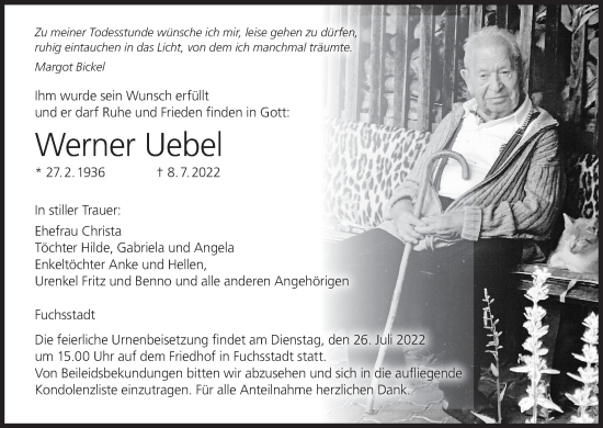 Anzeige von Werner Uebel von MGO