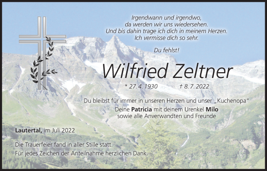 Anzeige von Wilfried Zeltner von MGO