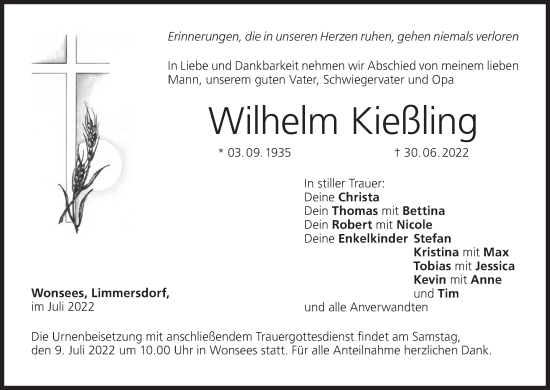 Anzeige von Wilhelm Kießling von MGO