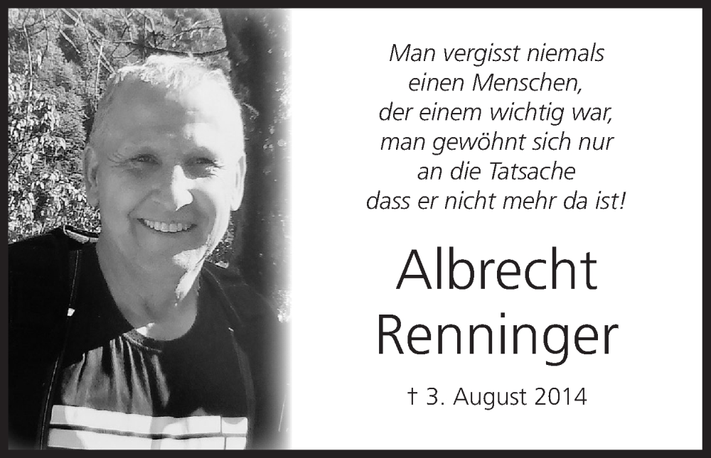  Traueranzeige für Albrecht Renninger vom 03.08.2022 aus MGO