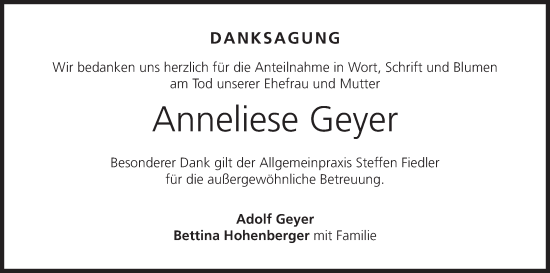Anzeige von Anneliese Geyer von MGO
