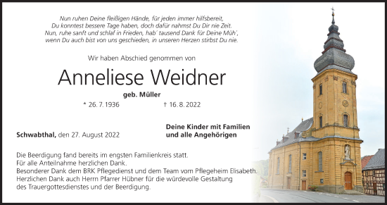 Anzeige von Anneliese Weidner von MGO