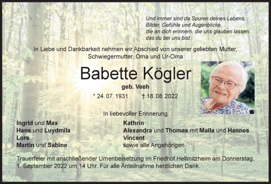 Anzeige von Babette Kögler von MGO