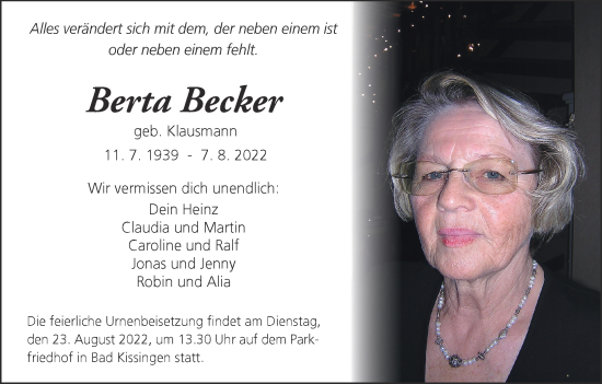 Anzeige von Berta Becker von MGO