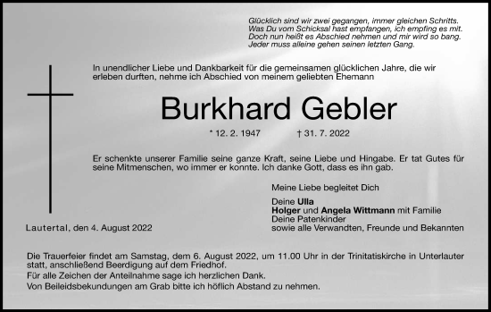 Anzeige von Burkhard Gebler von MGO