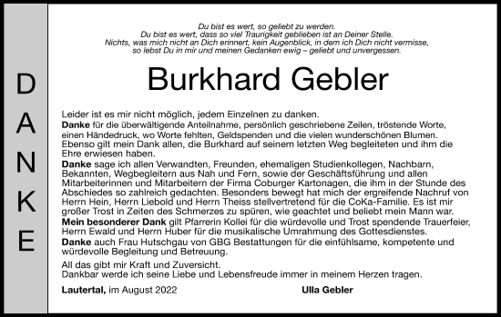 Anzeige von Burkhard Gebler von MGO