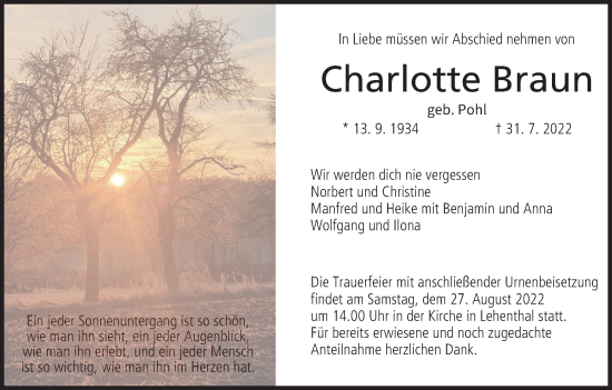 Anzeige von Charlotte Braun von MGO