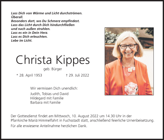 Anzeige von Christa Kippes von MGO