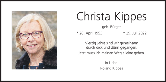 Anzeige von Christa Kippes von MGO