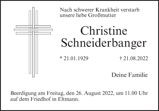 Anzeige von Christine Schneiderbanger von MGO