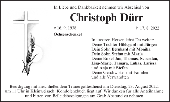 Anzeige von Christoph Dürr von MGO