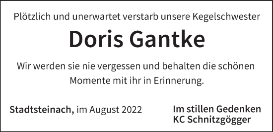 Anzeige von Doris Gantke von MGO