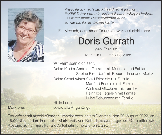 Anzeige von Doris Gurrath von MGO