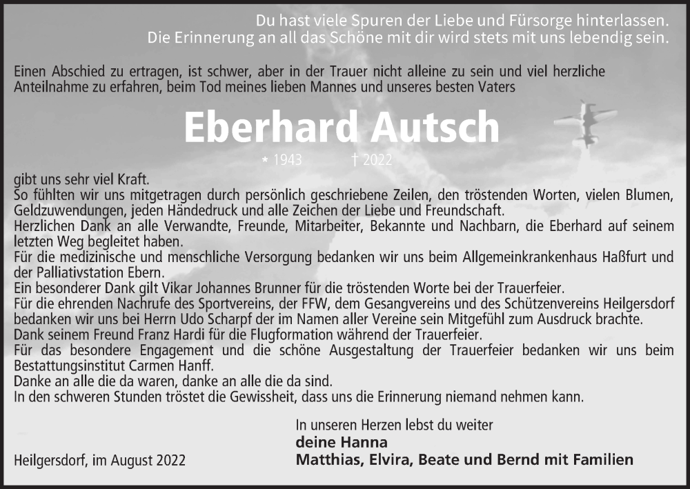  Traueranzeige für Eberhard Autsch vom 06.08.2022 aus MGO