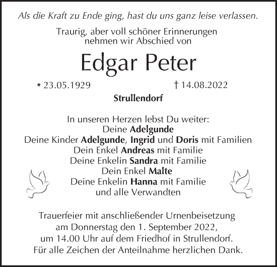 Anzeige von Edgar Peter von MGO