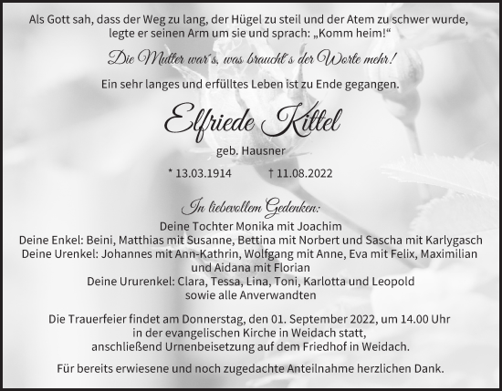 Anzeige von Elfriede Kittel von MGO