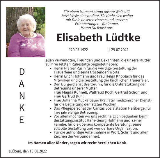 Anzeige von Elisabeth Lüdtke von MGO