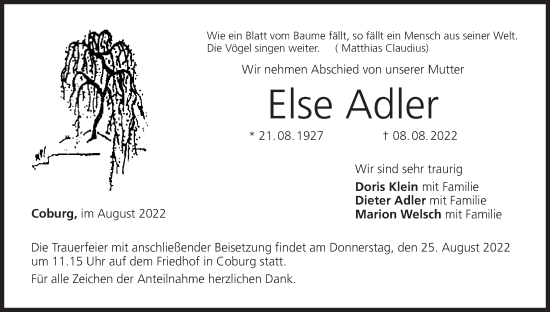 Anzeige von Else Adler von MGO