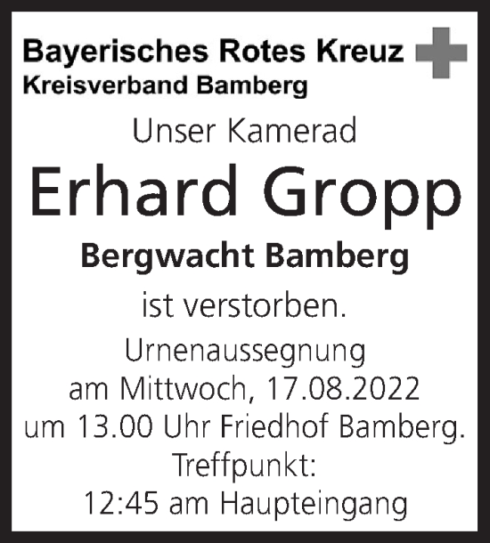 Anzeige von Erhard Gropp von MGO