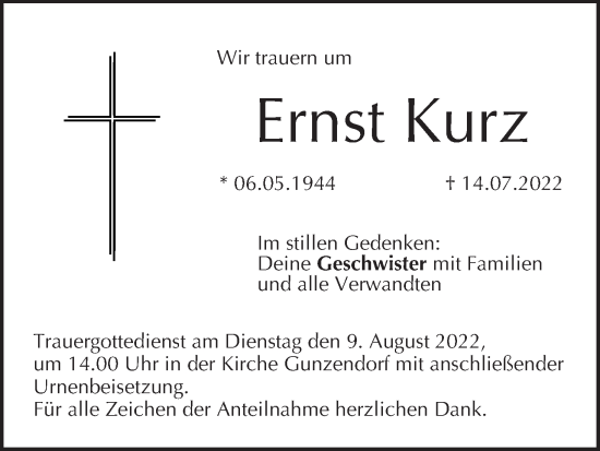 Anzeige von Ernst Kurz von MGO