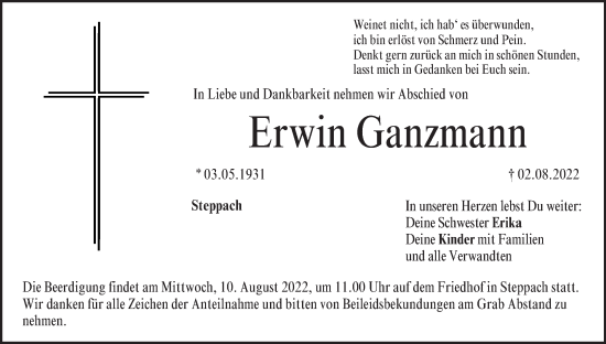 Anzeige von Erwin Ganzmann von MGO