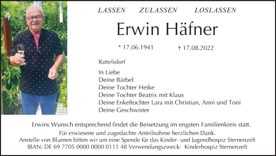 Anzeige von Erwin Häfner von MGO