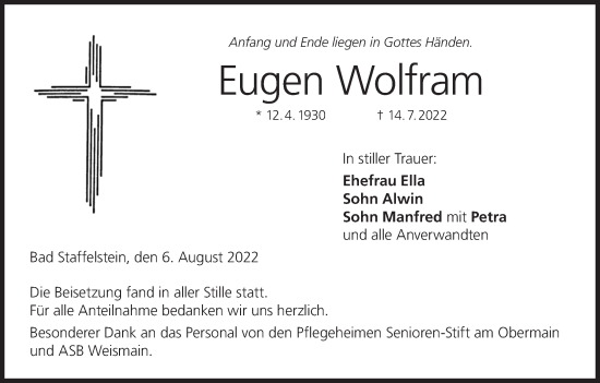 Anzeige von Eugen Wolfram von MGO