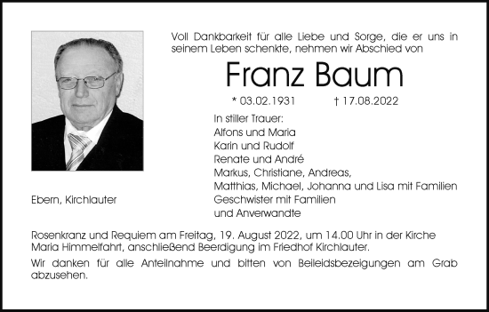 Anzeige von Franz Baum von MGO
