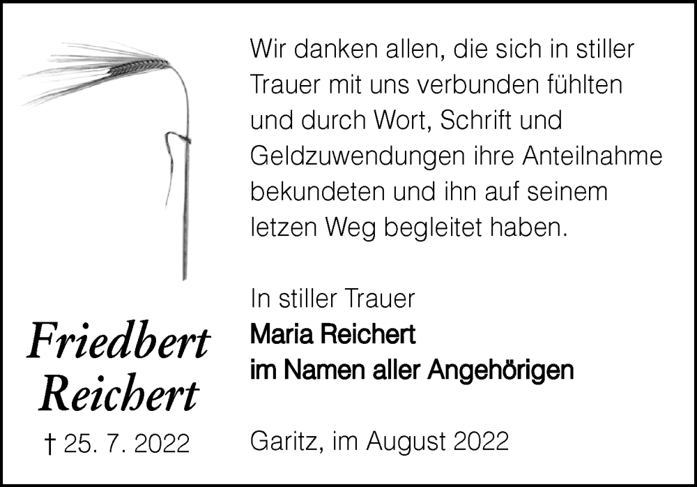  Traueranzeige für Friedbert Reichert vom 06.08.2022 aus MGO