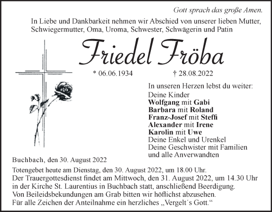 Anzeige von Friedel Fröba von MGO