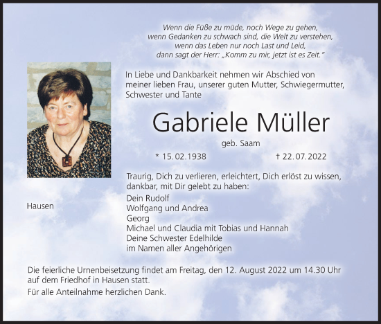 Anzeige von Gabriele Müller von MGO