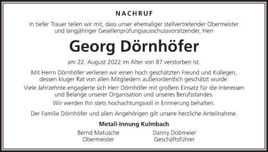 Anzeige von Georg Dörnhöfer von MGO