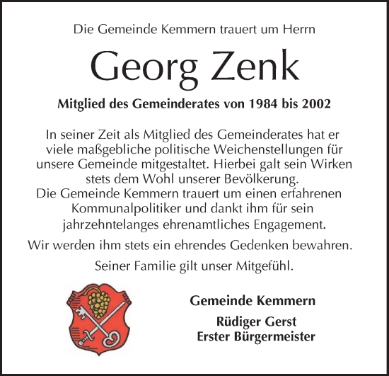 Anzeige von Georg Zenk von MGO