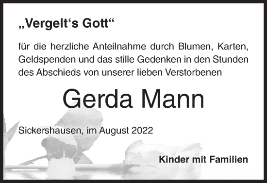 Anzeige von Gerda Mann von MGO