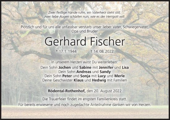 Anzeige von Gerhard Fischer von MGO